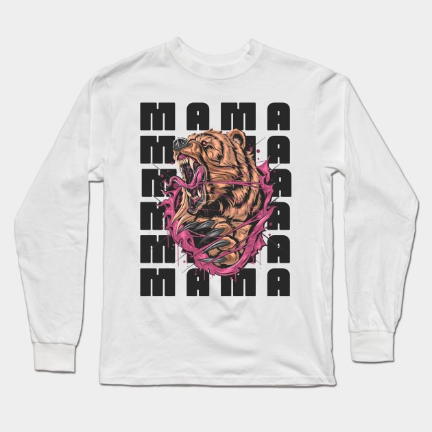 Mama Grizzly Bear Graphic Art Illustration Long Sleeve T-Shirt by AddiBettDesigns